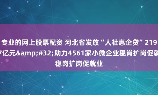 专业的网上股票配资 河北省发放“人社惠企贷”219.27亿元&#32;助力4561家小微企业稳岗扩岗促就业